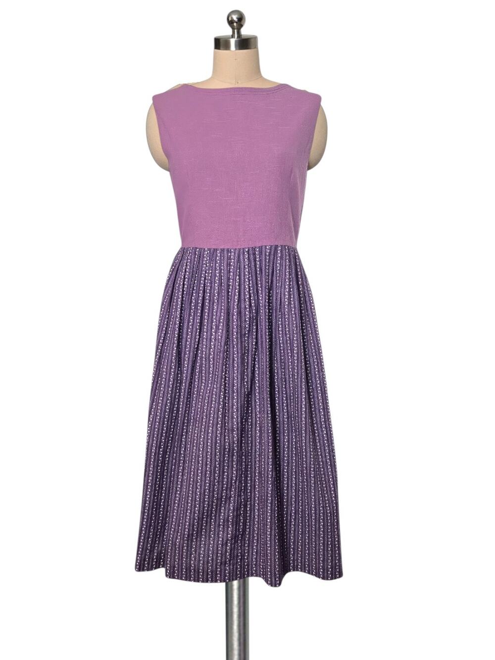 Purple Vintage Prarie Folk Country Style  Dress Cotton Linen Model 46
